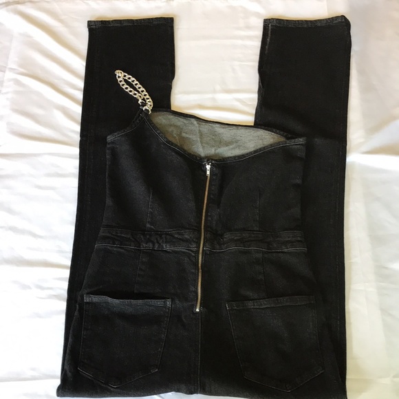 WeWoreWhat Asymmetrical Jumpsuit Black Denim 12 - Picture 6 of 11